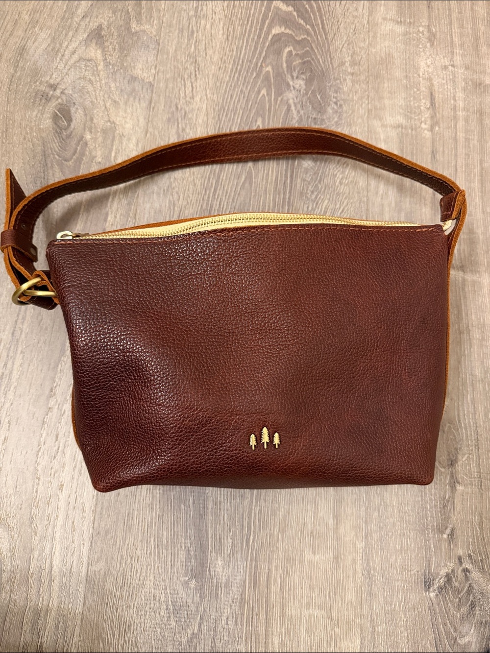 Portland Leather Chestnut Brown Crossbody with Gold Trim